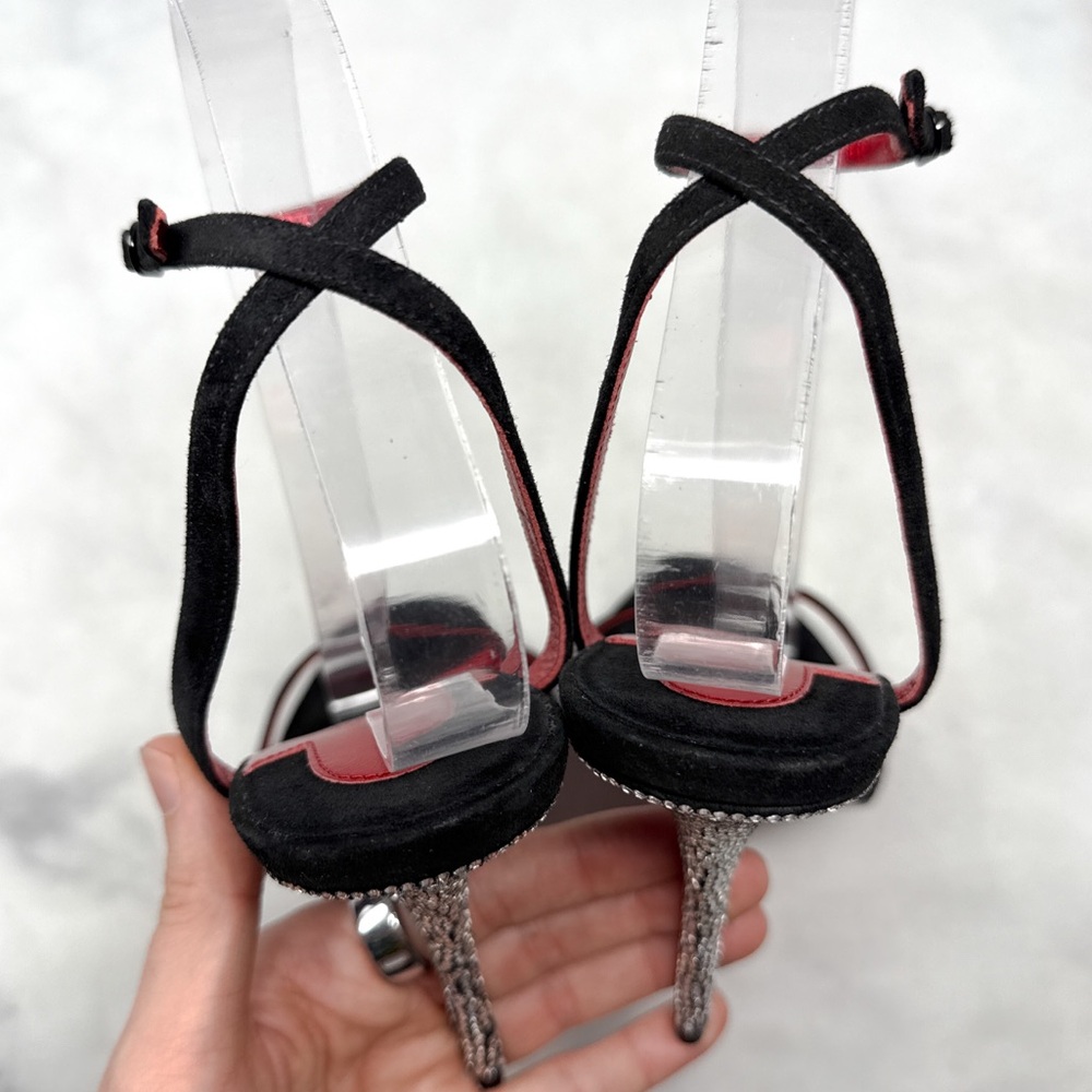 Christian Louboutin Arch Queen Strass Suede Stiletto Sandal Heels Sexy Black 38 - Picture 9 of 16